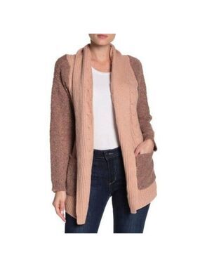 NEW Ceny Pink Brown Cardigan Sweater Womens Size S Marled Cable Knit Open